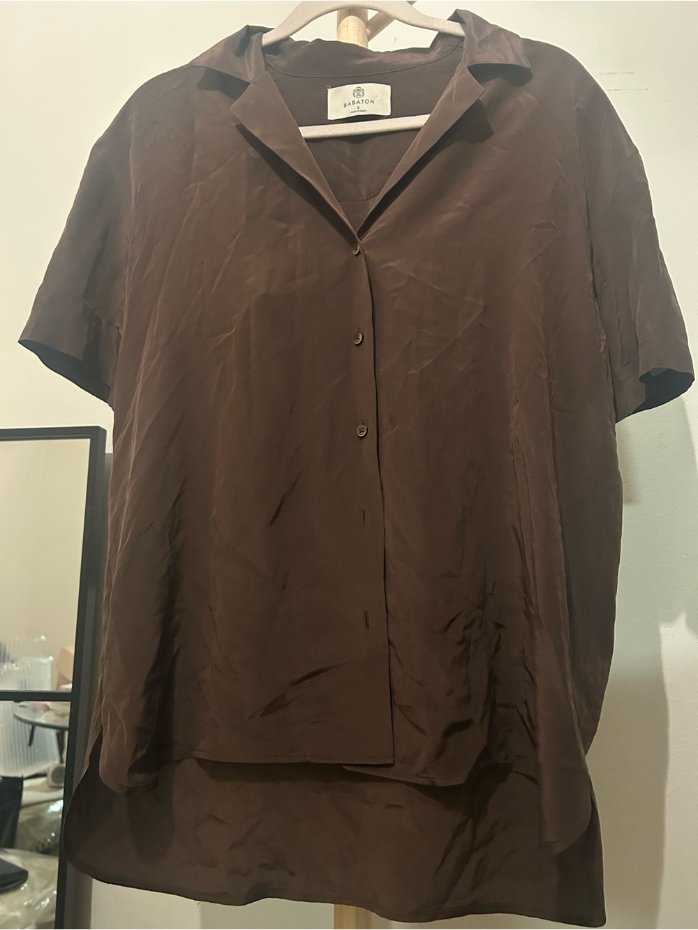 Babaton Brown Silk-Blend Collar Blouse